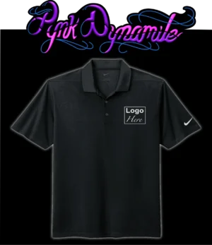Black polo shirt mockup under neon Pink Dynamite