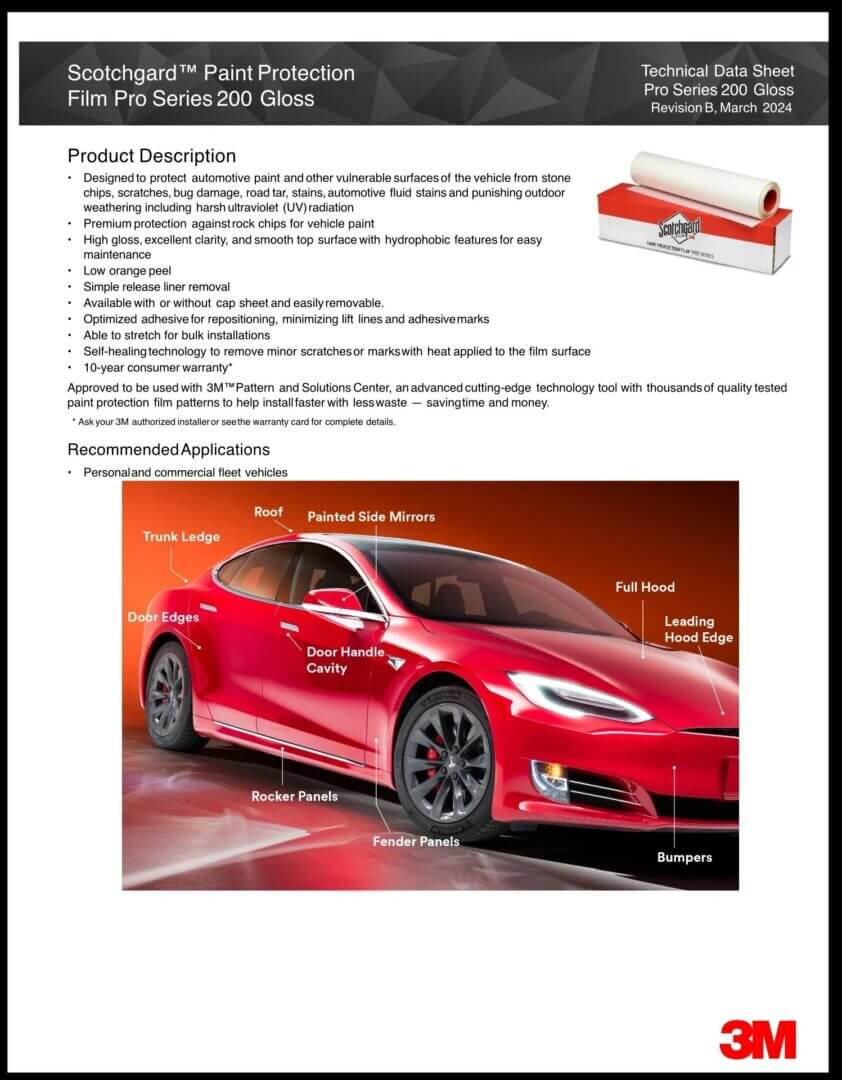 3M paint protection film data sheet