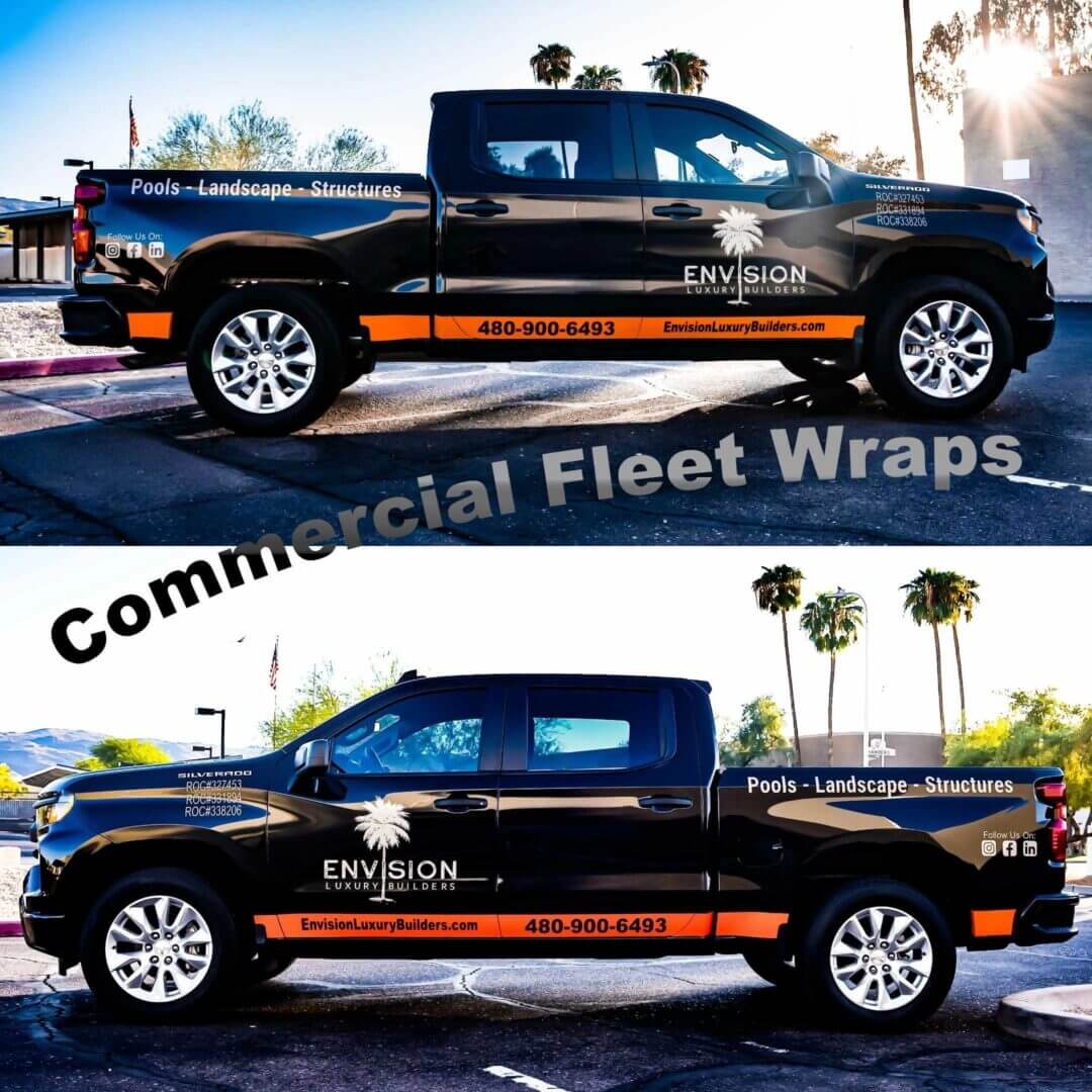 Black pickup with Envision commercial fleet wrap