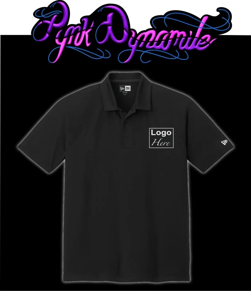 Black polo shirt mockup with placeholder chest logo