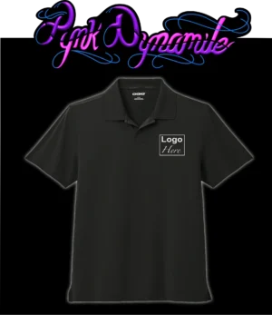 Black polo shirt mockup with logo placeholder