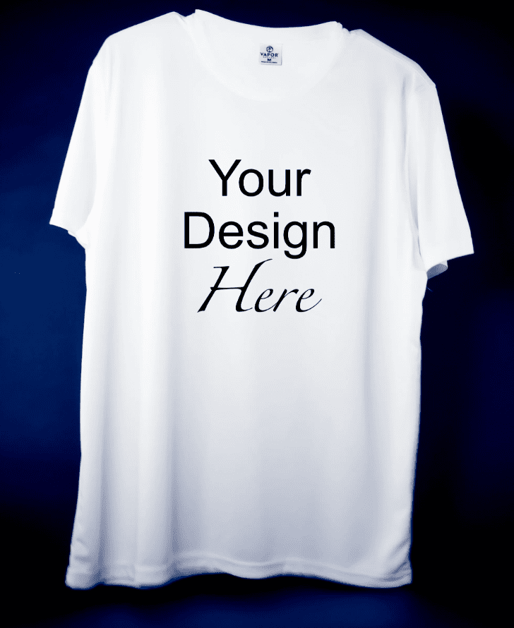 White t-shirt mockup reading "Your Design Here