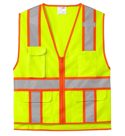 Neon yellow reflective safety vest with pockets