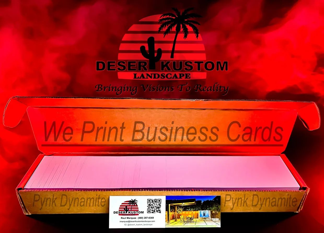 Open red box with Desert Kustom business cards